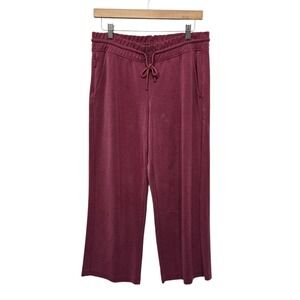 Athleta Seasoft Wide Leg Cropped Lounge Pants Maroon Pink Size Medium Sweatpants